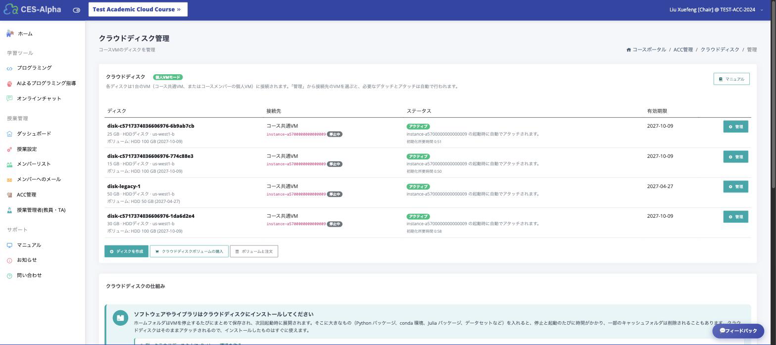 クラウドディスク管理ページ